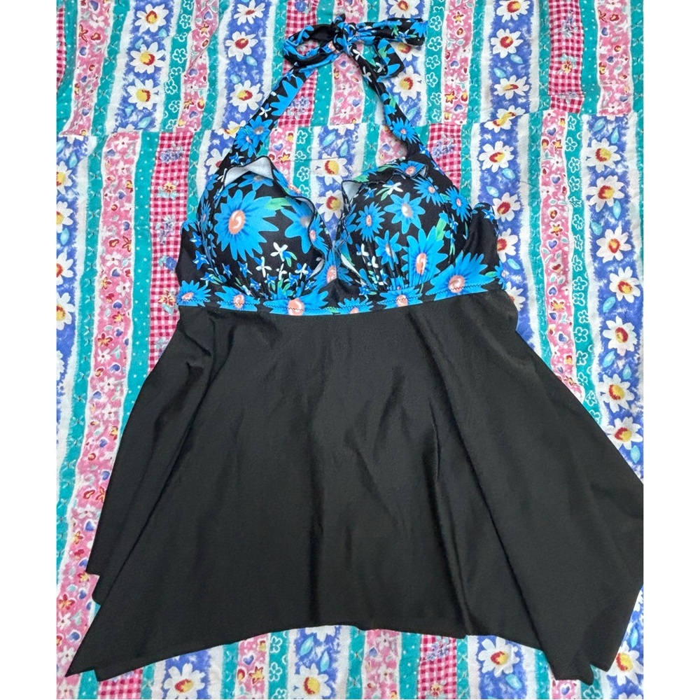 Blue Floral Halter Bikini Tankini  Size Medium